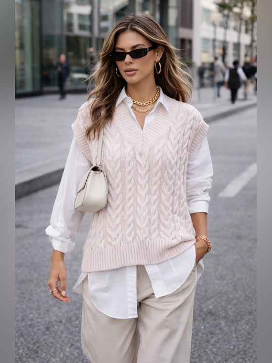 Aritzia Sweaters - Aritzia Sunday Best Cable Knit Sweater Vest Pink XS| Preppy Cropped V-Neck